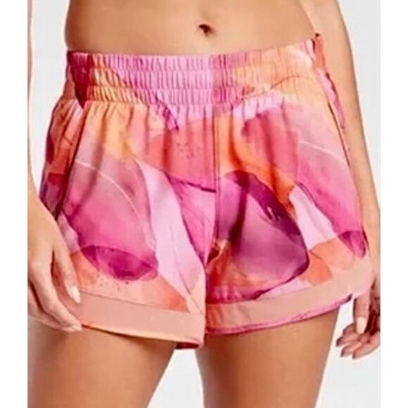 Athleta Printed Mesh Racer Run 4" Shorts Multi Color Women's Size Large NWOT - Picture 1 of 10
